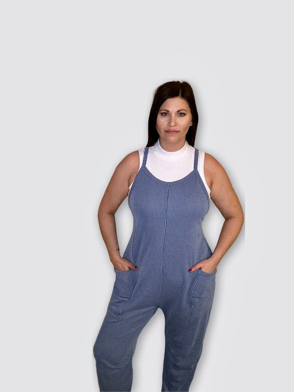 Blue Ribbed Jumpsuit