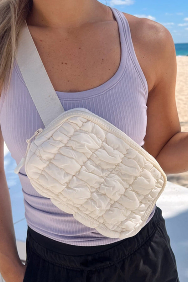 White Quilted Puffer Fanny Pack