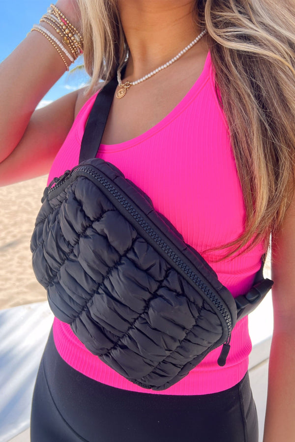 Black Quilted Puffer Fanny Pack