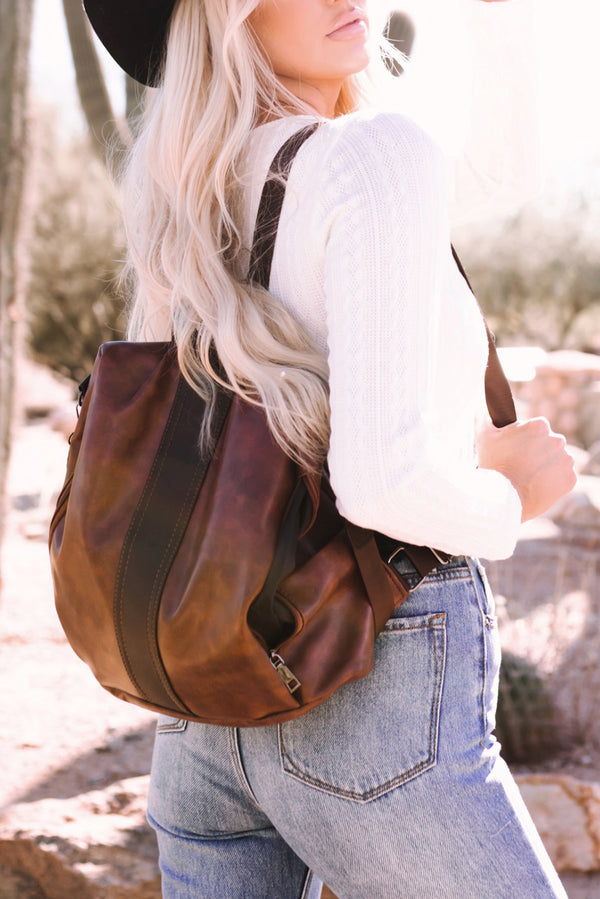 Brown Multifunctional Faux Leather Backpack