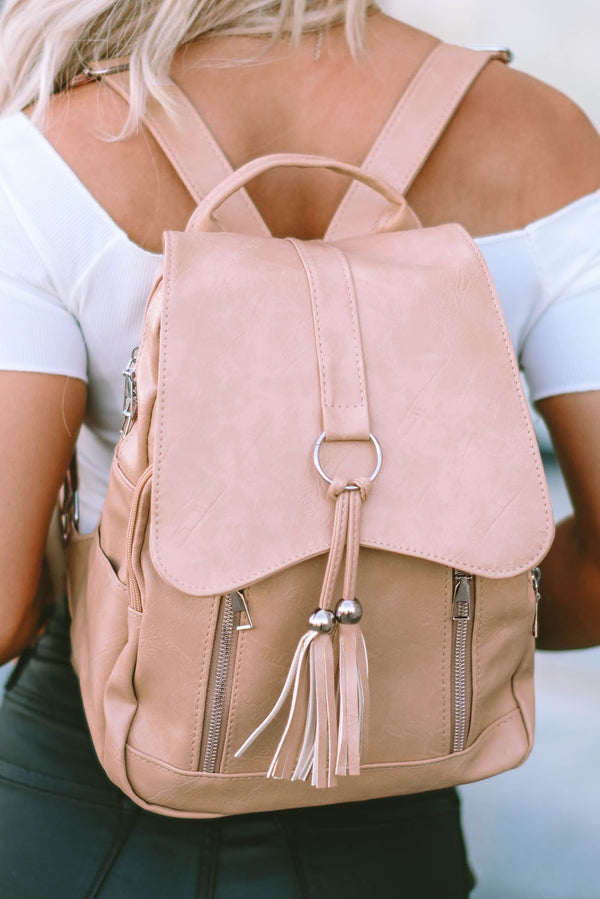 Pink Multifunctional Faux Leather Backpack