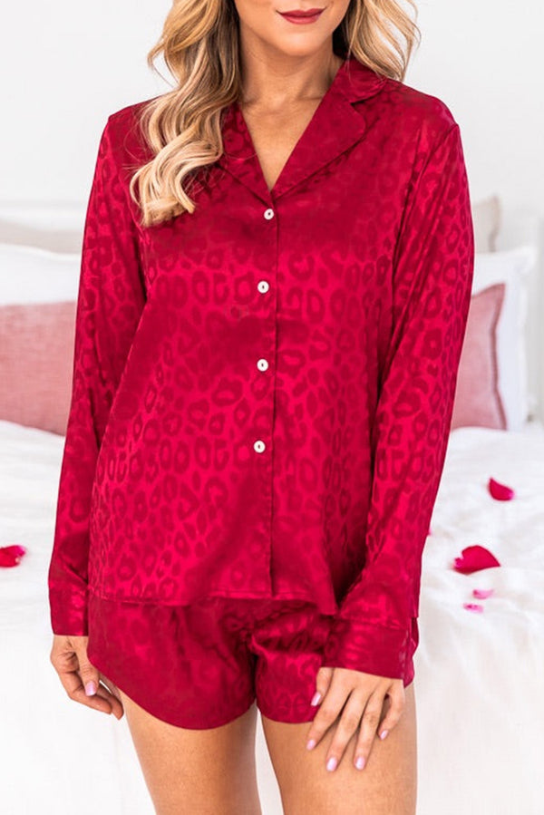 Red Satin Leopard Lounge Set