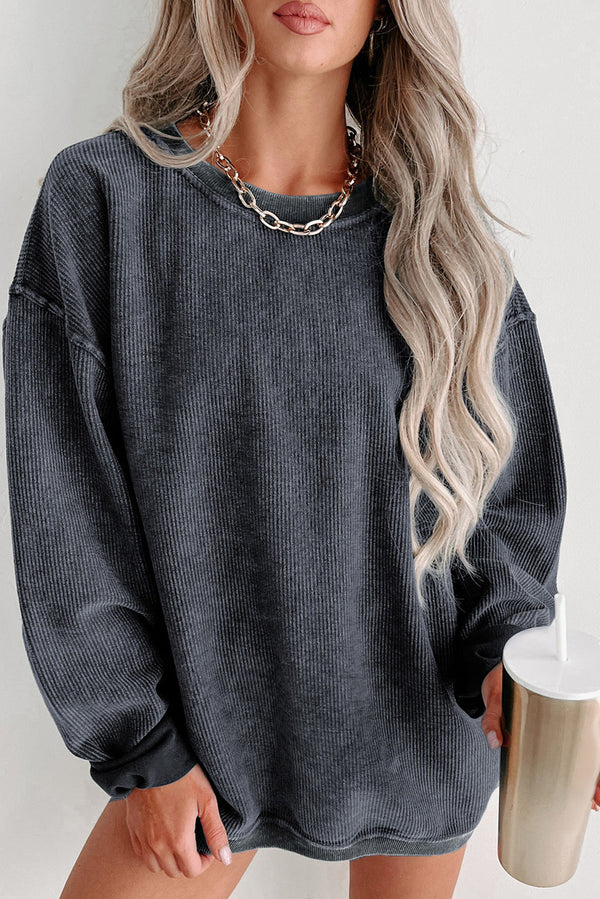 Gray Ribbed Oversized Sweatshirt