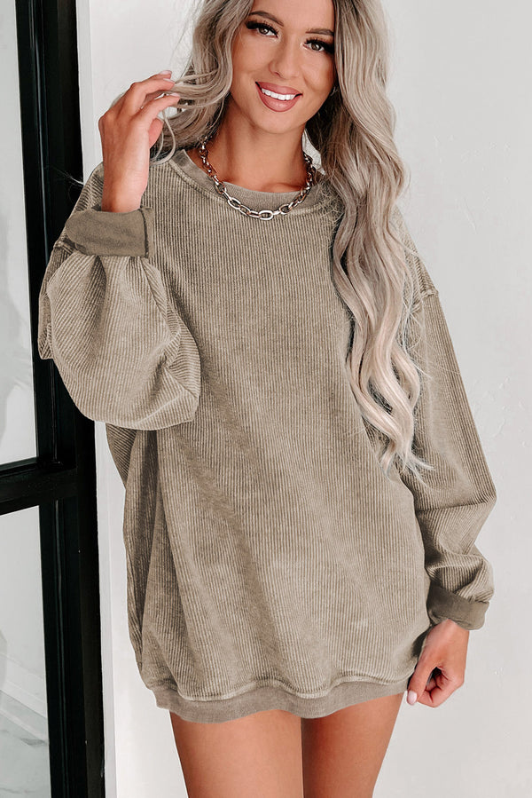 Khaki Ribbed Oversized Sweatshirt