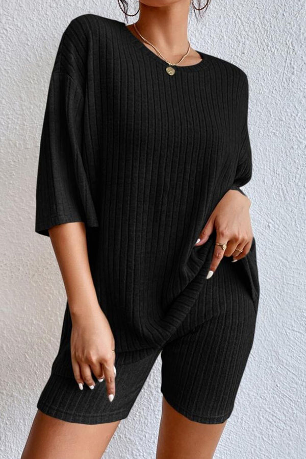 Black Ribbed Lounge Set