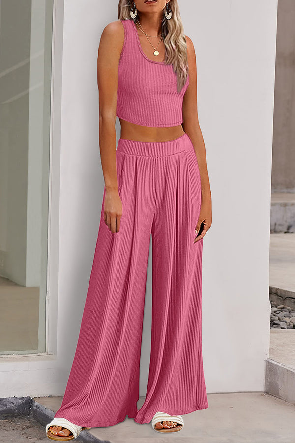 Pink Crop Top and Wide Leg Pants