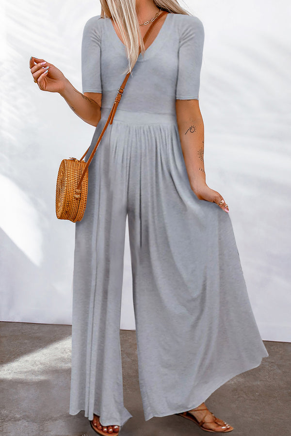 Gray Flowy Wide Leg Jumpsuit