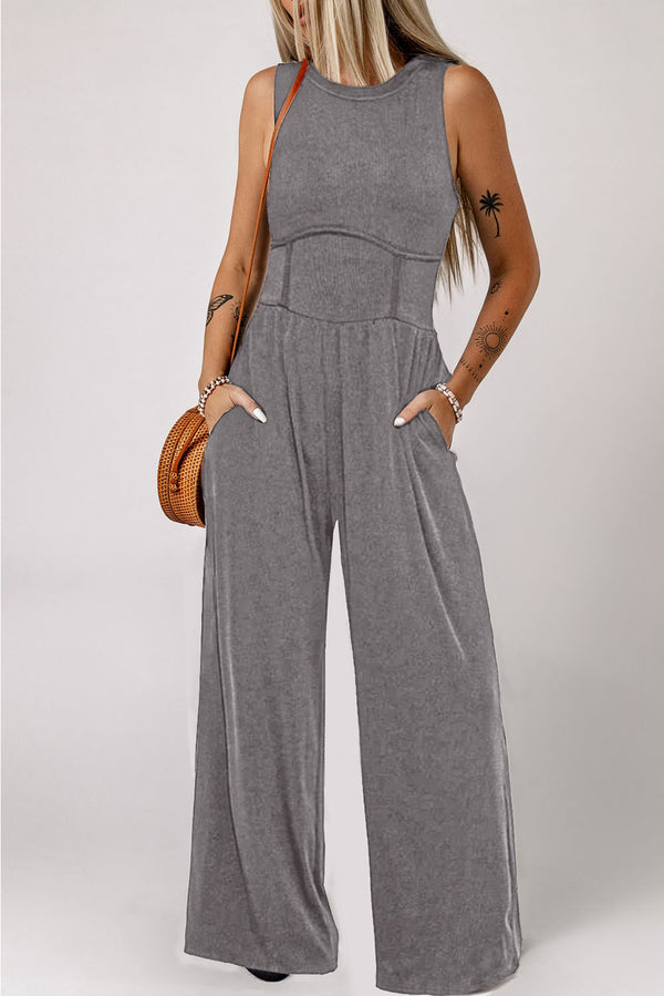 Gray Cinched Waist Jumpsuit