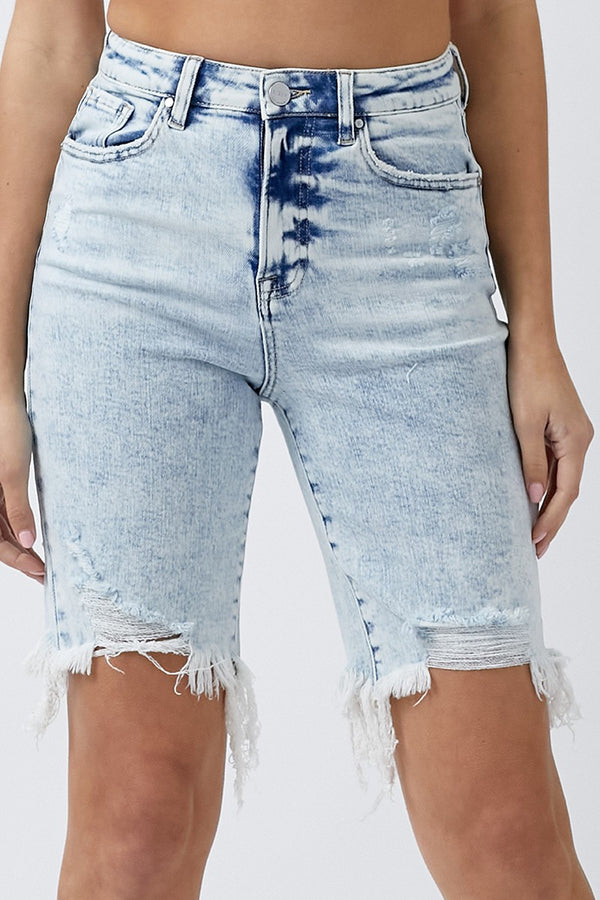 High-Rise Acid Wash Bermuda Shorts