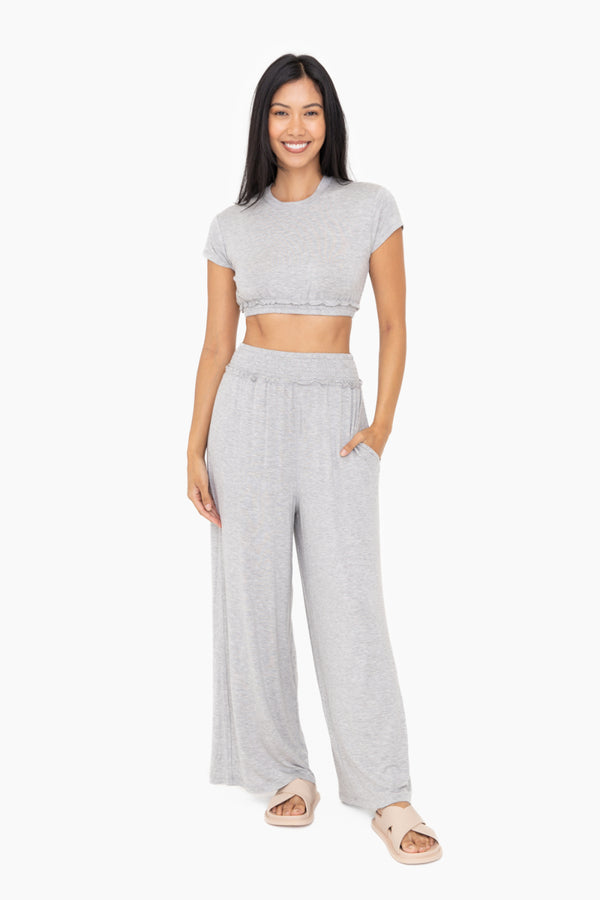 Gray Smock Waist Cropped Tee Set