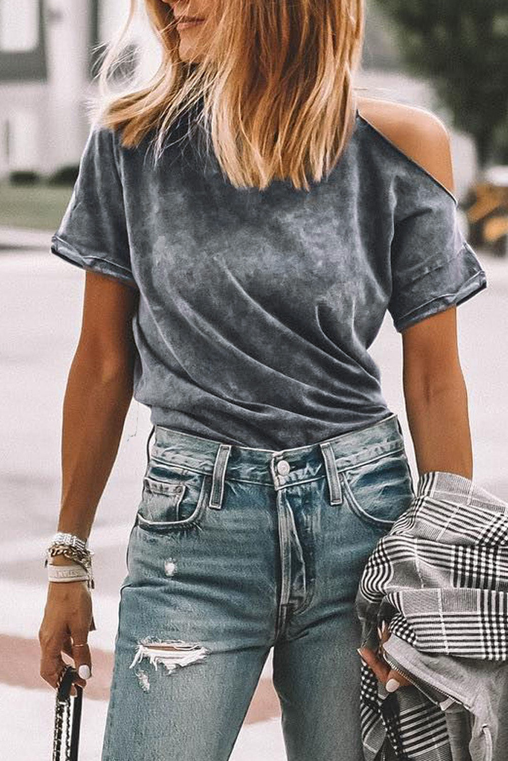 Gray Cold Shoulder Shirt