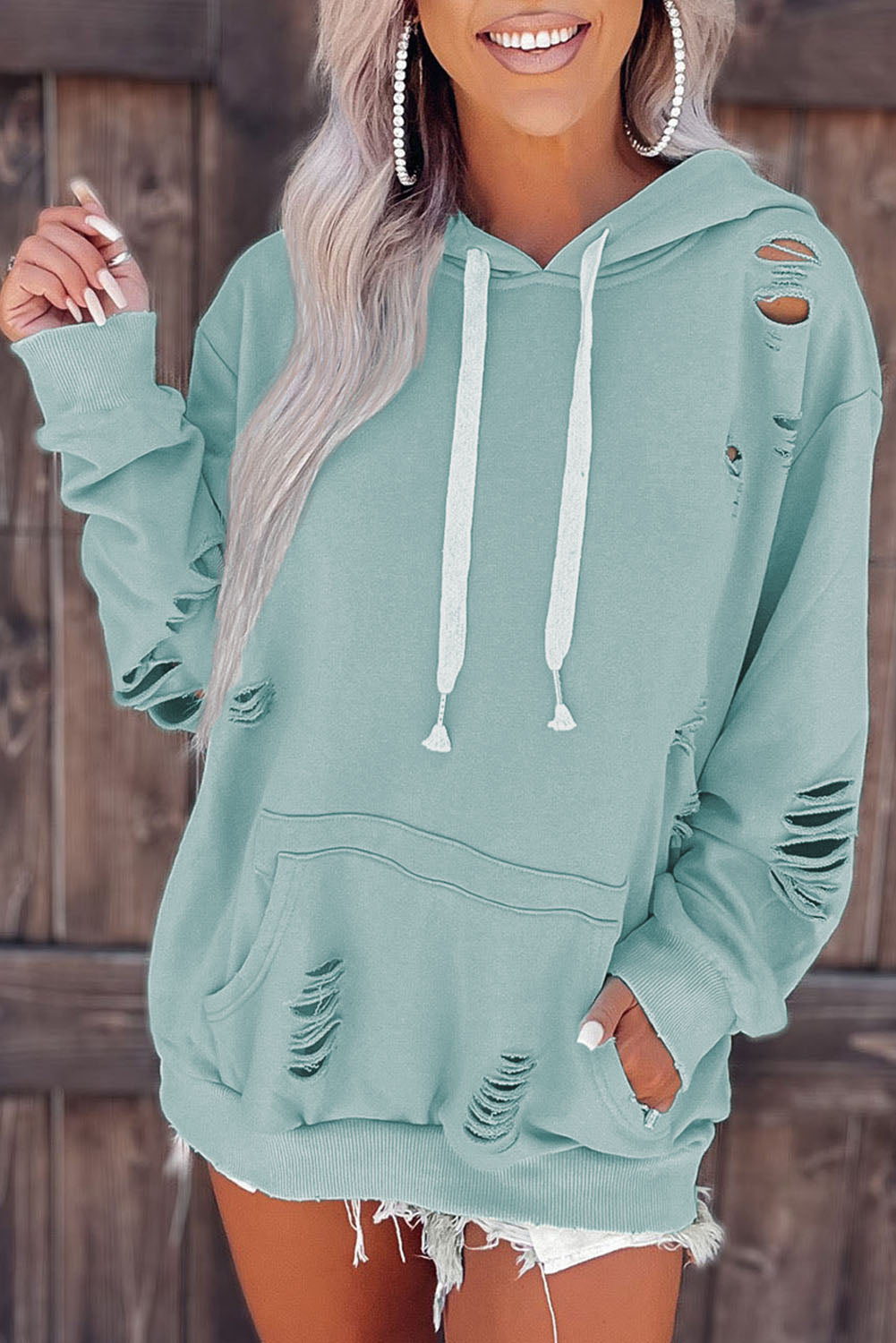 Green Ripped Hoodie