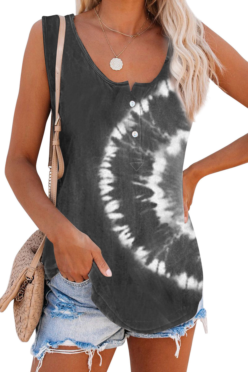 Gray Tie-dye Tank Top