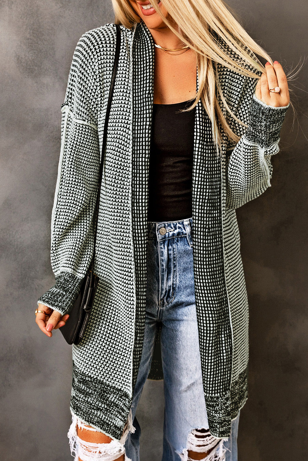 Gray Plaid Cardigan