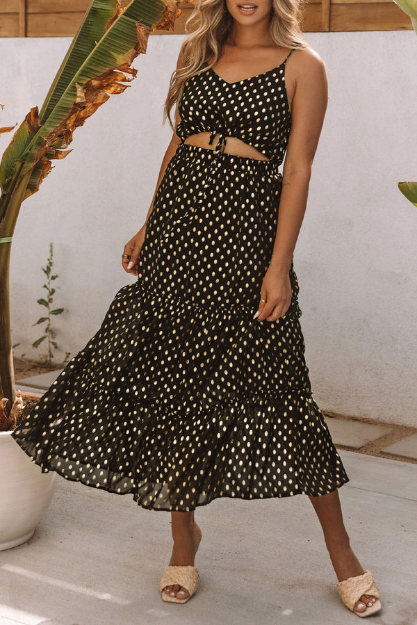 Black Boho Polka Dot Maxi Dress