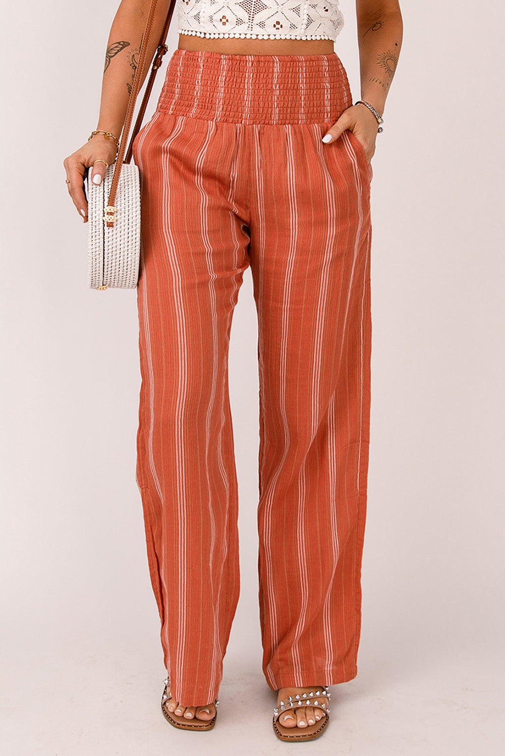 Orange Striped High Waist Pants