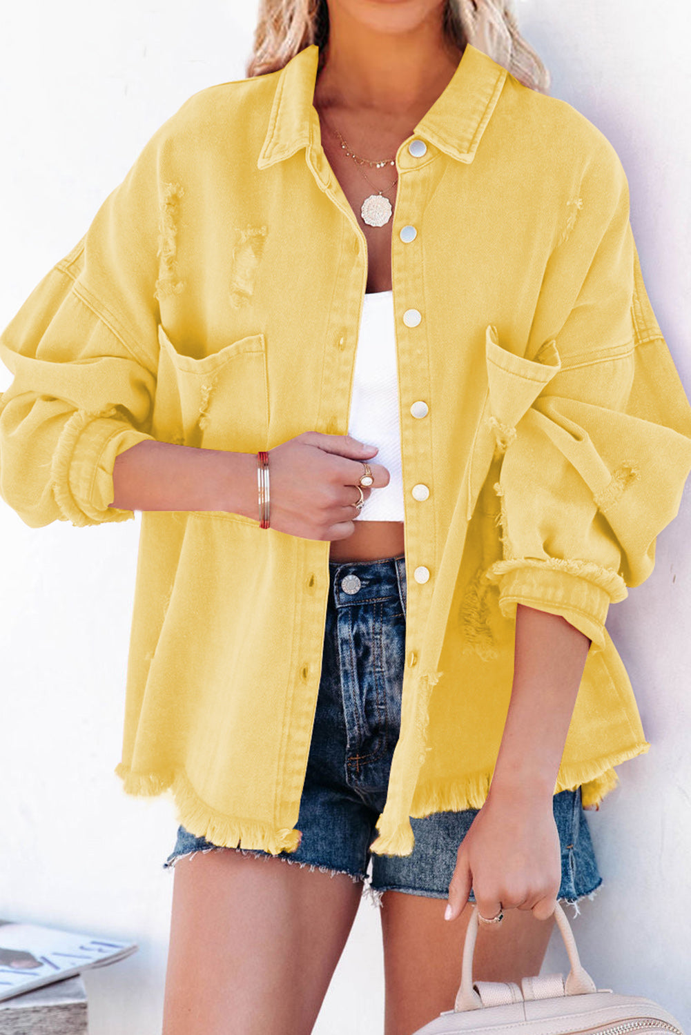 Yellow Distressed Denim Jacket